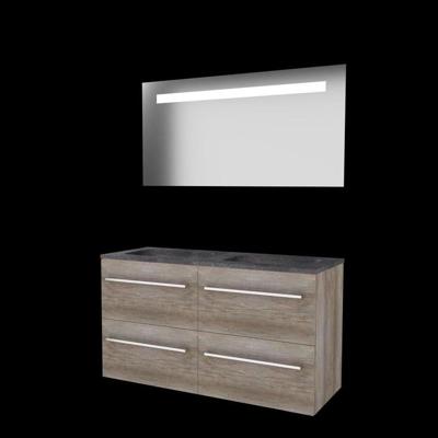 Basic-Line Economic 46 Badkamermeubelset - 120 x 46 cm - Met Grepen - 4 Lades - Hardstenen Wastafel - 2 Kraangaten - Spiegel met LED Verlichting - Scotch Oak