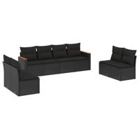 8-delige Loungeset met kussens poly rattan zwart - thumbnail