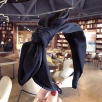 Konijn oren doek Bow hoofdband meisjes haar hoepel bands accessoires (zwart) - thumbnail
