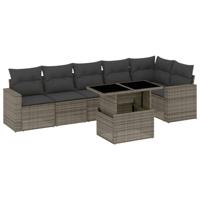 7-delige Loungeset met kussens poly rattan grijs - thumbnail