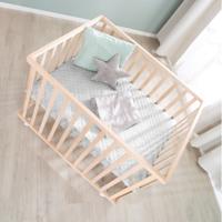 Box per bambini - ROBA - 75 x 100 cm - Materassino grigio 'Roba Style' incluso - Ruote - Legno naturale - thumbnail