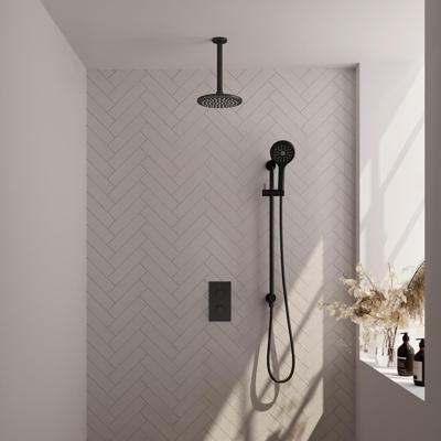 Brauer Black Carving Thermostatische Regendoucheset Inbouw - Hoofddouche 20 cm - 3 Weg - Handdouche 3 Standen - Doucheslang - Geintegreerde Glijstang - Mat Zwart