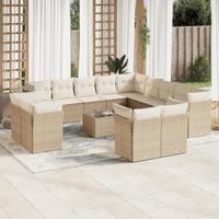 14-delige Loungeset met kussens poly rattan beige - thumbnail