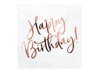 Happy Birthday Servetten Wit/Rosé Goud - 20 Stuks - thumbnail