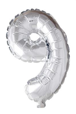 Globos Folie ballon nummer '9' zilver 40cm