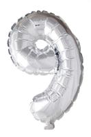 Globos Folie ballon nummer '9' zilver 40cm - thumbnail