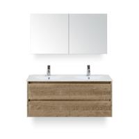 Dante Badmeubelset 120 cm - Natuur Eiken - Keramische Wastafel Wit Enjoy - met Spiegelkast - thumbnail