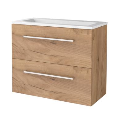 Badmeubelset BWS Salt 80x39cm Met Grepen 2 Lades Met Wastafel Acryl Whisky Oak