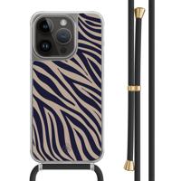 iPhone 13 Pro hoesje met zwart koord - Chevron navy - thumbnail