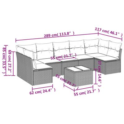 8-delige Loungeset met kussens poly rattan zwart - thumbnail