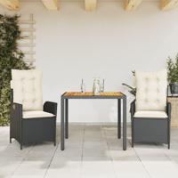 3-delige Tuinset met kussens poly rattan zwart - thumbnail