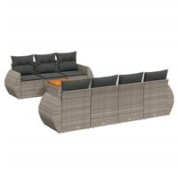 8-delige Loungeset met kussens poly rattan grijs - thumbnail