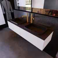 Badkamermeubelset Mondiaz Erin 150 cm met 2 Lades met RIDGE Wastafel Dubbel Urban met 2 kraangaten Greeploos Mat Carrara - thumbnail