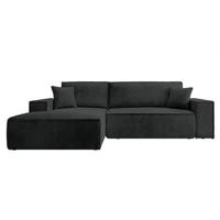 NADUVI Collection Galine Hoekbank met Chaise Longue Links met Slaapfunctie - Ribstof - Zwart - thumbnail
