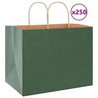 VidaXL Papieren zakken 250 st met hengsels 32x22x24 cm groen - thumbnail