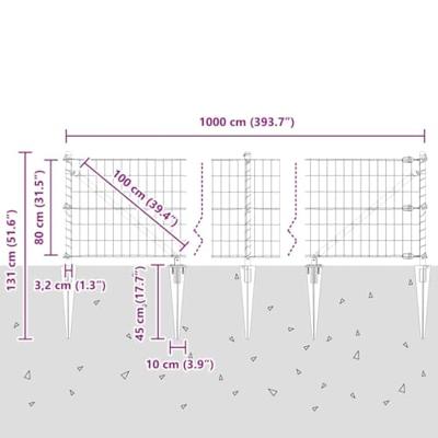 VidaXL Hek met paal grijs 0,8 x 10 m staal en pvc