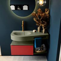 MONDIAZ RIVA 100cm badmeubel onderkast / planchet kleur Fire met 1 lade. Wastafel DULCET links 1 kraangat kleur Army. - thumbnail