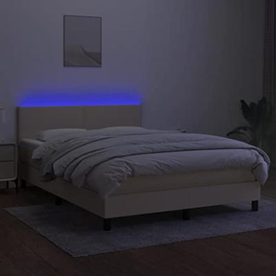 Boxspring met matras en LED stof crèmekleurig 140x190 cm