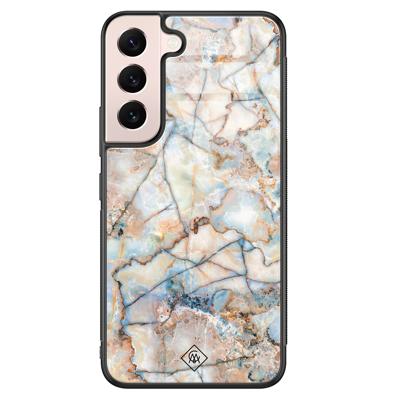 Samsung Galaxy S22 glazen hardcase - Marmer bruin blauw Samsung Galaxy S22 glazen hardcase - Marmer bruin blauw