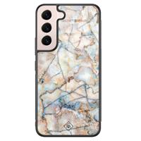 Samsung Galaxy S22 glazen hardcase - Marmer bruin blauw - thumbnail