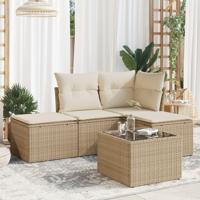 5-delige Loungeset met kussens poly rattan beige - thumbnail