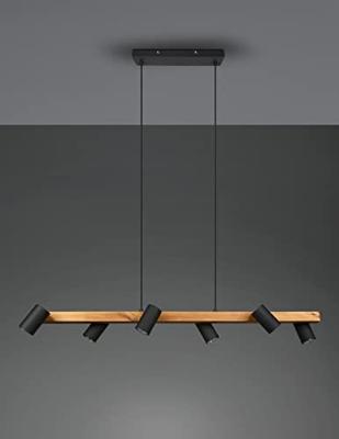 Trio HanglampMarley 6-lichts zwart met hout - 312490632