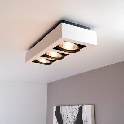 Castor bianco nero III by LUSENZ - Rechthoekige 3-lichts plafondlamp met richtbare spots, mat witte coating en matzwart interieur