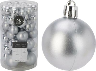 60 onbreekbare kerstballen zilver