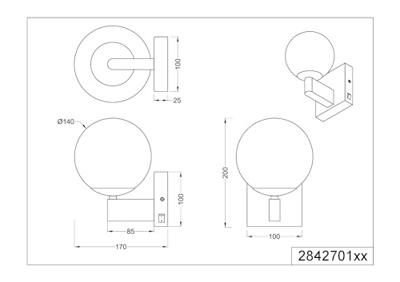 Trio WandlampKula zwart armatuur met wit glas - 284270132