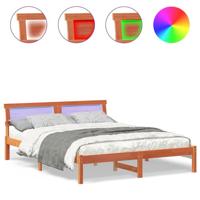 Bedframe met LED -striplichten met hoofdeinde Wasbruin 140 x 200 cm Grenenhout - thumbnail