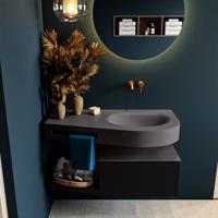 MONDIAZ RIVA 100cm badmeubel onderkast / planchet kleur Urban met 1 lade. Wastafel DULCET rechts 0 kraangaten kleur Dark_Grey. - thumbnail