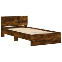 Bedframe met hoofdeinde bewerkt hout gerookt eiken 100x200 cm - thumbnail