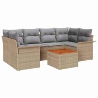 Tuinbankenset met kussen 7 pcs Beige poly rattan - thumbnail