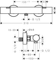 Hansgrohe Ecostat Fine douchekraan thermostatisch zonder omstel HOH=15cm - chroom 13324000 - thumbnail