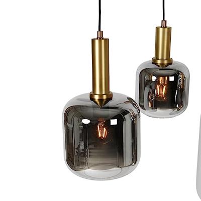 QAZQA Hanglamp zwart met goud en smoke glas ovaal 5-lichts - Zuzanna QAZQA Hanglamp zwart met goud en smoke glas ovaal 5-lichts - Zuzanna