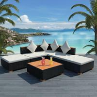 6-delige Loungeset met kussens poly rattan zwart - thumbnail