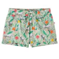 Kindershorts met trekkoord eenhoorn en plantenprint 128 lichtkaki - thumbnail