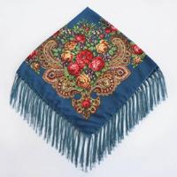 Midden blauw etnische stijl retro kwast vierkante sjaal bloem patroon hoofddoek sjaal grootte: 90 x 90cm - thumbnail