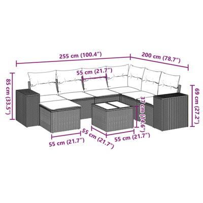 8-delige Loungeset met kussens poly rattan grijs