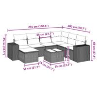 8-delige Loungeset met kussens poly rattan grijs - thumbnail