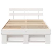 Bedframe met hoofdeinde Wit 135 x 190 cm Massief grenenhout - thumbnail