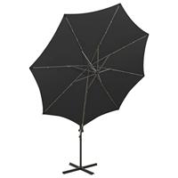 Zweefparasol met paal en LED-verlichting 300 cm zwart - thumbnail