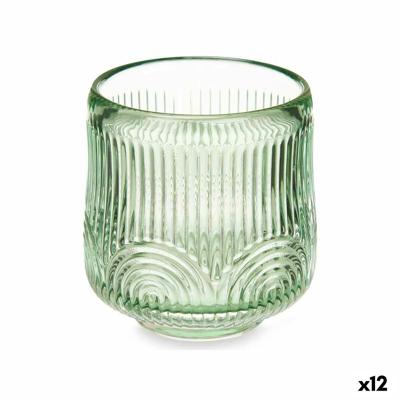 Kaarshouder Strepen Groen Kristal 7,5 x 7,8 x 7,5 cm (12 Stuks)