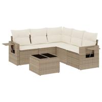 6-delige Loungeset met kussens poly rattan beige - thumbnail