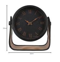 Clayre & Eef Tafelklok 22 cm Zwart Bruin Ijzer Glas Tafelklokken - thumbnail