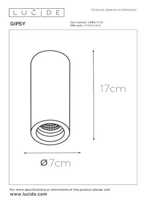 Lucide GIPSY - Plafondspot - Ø 7 cm - 1xGU10 - Wit