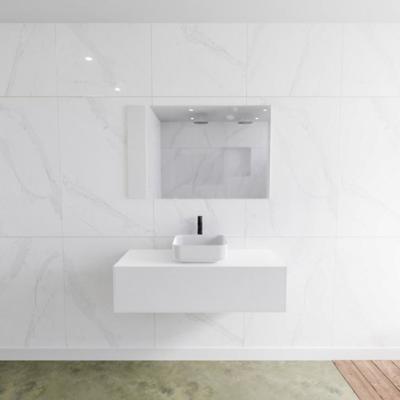 Badkamermeubelset Mondiaz LAGOM 110 cm met Topblad Gecentreerde Wastafel Solid Surface Opzetkom Binx Met 1 Kraangat Mat Wit (1 lade)