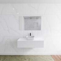 Badkamermeubelset Mondiaz LAGOM 110 cm met Topblad Gecentreerde Wastafel Solid Surface Opzetkom Binx Met 1 Kraangat Mat Wit (1 lade) - thumbnail