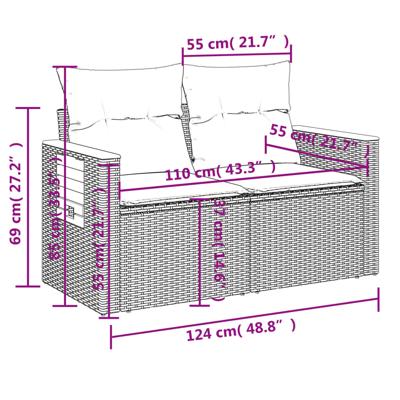 4-delige Loungeset met kussens poly rattan grijs - thumbnail