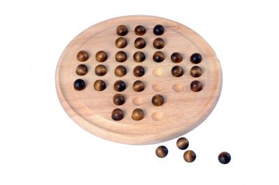 Engelhart Solitair houten spel - rubberhout met 33 houten balletjes - diameter 23 cm - klassiek strategisch bordspel -